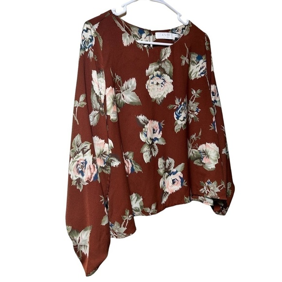 Astr The Label Floral Bell Sleeve Blouse Size M Rustic Brown White - Picture 3 of 9